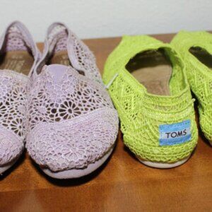 2 Pair Toms Shoes Womens 7.5 Alpargata Lace Flats Slip On Loafers Fabric Casual